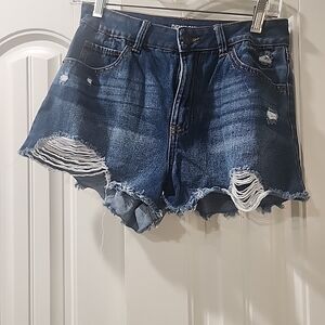 Rewash Dark Blue Distressed Jean Shorts